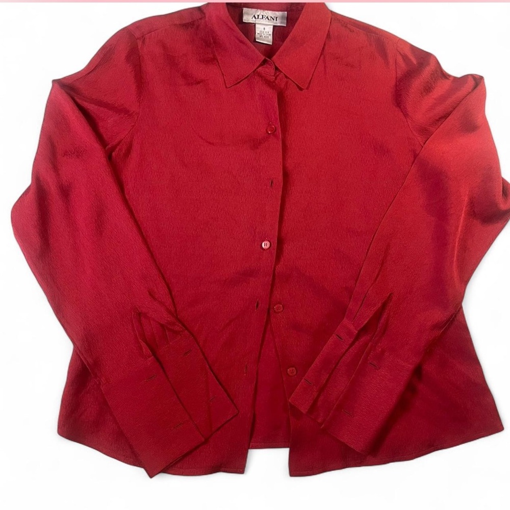 Alfani Women's Red silk Button-Up Top